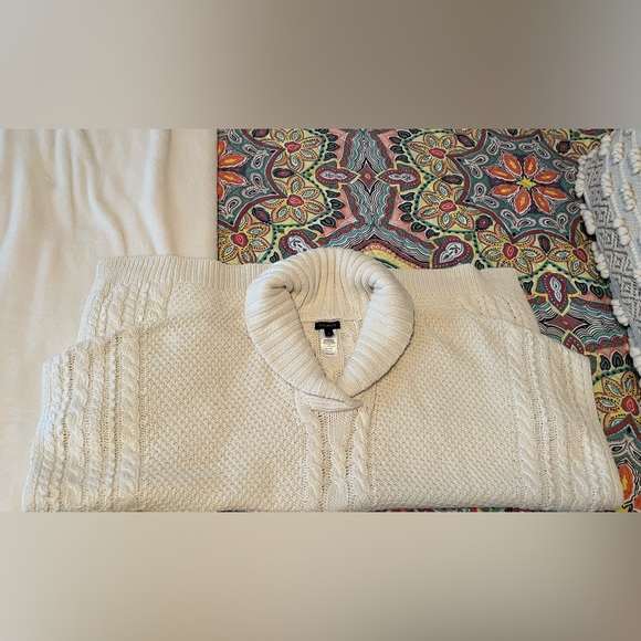 Talbots winter white poncho style sweater, like new, brown buckle trim, - Picture 7 of 8